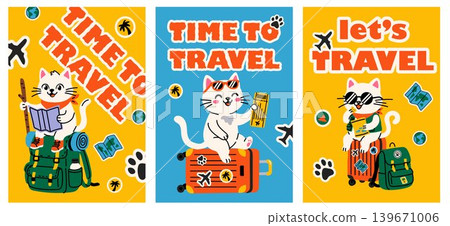 Funny Cartoon Cats Vacation Poster Collection Funny Cartoon Cats Vacation Poster Collection 139671006