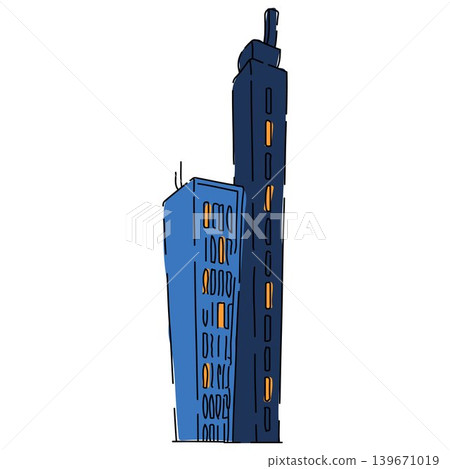 Modern City High Rise Towers with Orange Windows Modern City High Rise Towers with Orange Windows 139671019