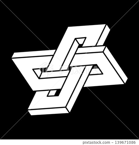 Optical illusion. Impossible shapes. Sacred geometry. Escher paradox. Abstract eternal geometric object. 139671086