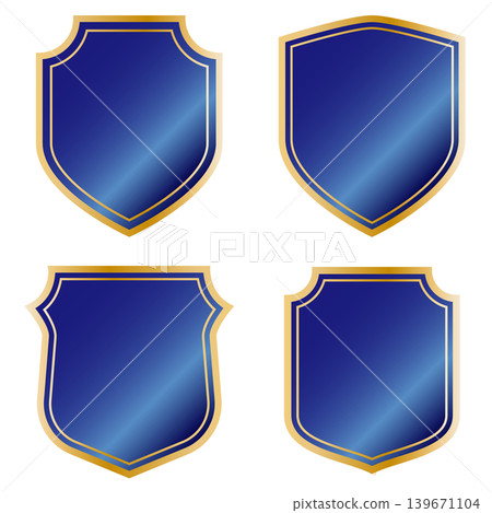 A set of glossy blue shield-shaped icons. A set of glossy blue shield-shaped icons. 139671104