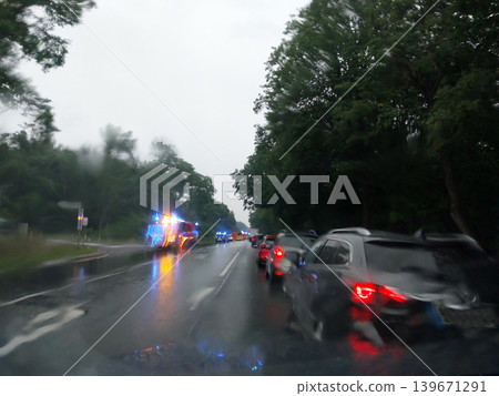 Accident on a federal highway in the rain, Germany 139671291