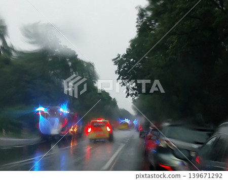 Accident on a federal highway in the rain, Germany Accident on a federal highway in the rain, Germany 139671292