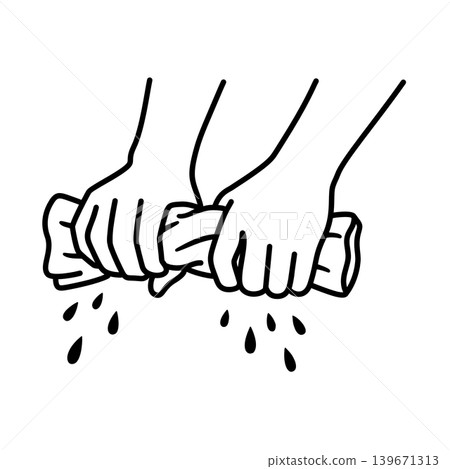 Line icon of a hand wringing out a rag Line icon of a hand wringing out a rag 139671313