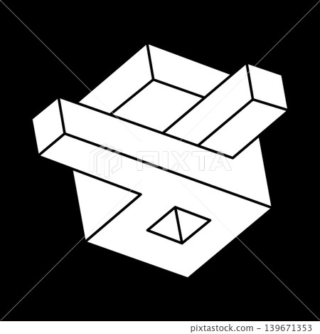 Optical illusion figure. Escher style. Impossible shapes. Unreal geometry. Abstract eternal geometric objects. Optical illusion figure. Escher style. Impossible shapes. Unreal geometry. Abstract eternal geometric objects. 139671353