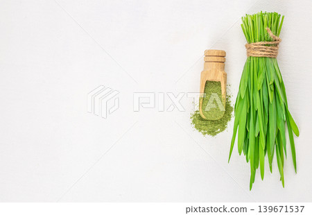 Sprouted wheat grass and wheat sprouts isolated on white background 139671537
