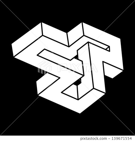Optical illusion shapes. Optical art object. Escher paradox. Impossible figures. Line art. Optical illusion shapes. Optical art object. Escher paradox. Impossible figures. Line art. 139671554