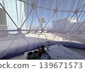 A glamping space where light filters through the curtains creates a beautiful atmosphere. 139671573
