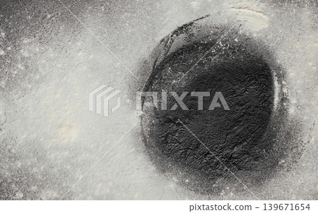 Dark rustic background with scattered flour texture and copy space for bakery advertising mockup Dark rustic background with scattered flour texture and copy space for bakery advertising mockup 139671654
