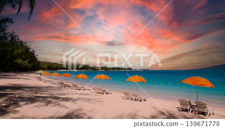 Parasols and beach in Mauritius island Parasols and beach in Mauritius island 139671778