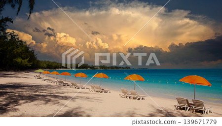 Parasols and beach in Mauritius island Parasols and beach in Mauritius island 139671779