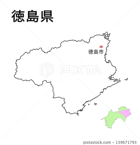 德島縣 - 空白地圖(已標明縣府所在地) 德島縣 - 空白地圖(已標明縣府所在地) 139671793