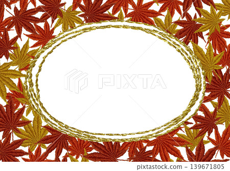[Autumn Leaves Frame] Hand-embroidered illustration material 139671805