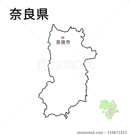 奈良縣 - 標示縣府所在地的空白地圖 奈良縣 - 標示縣府所在地的空白地圖 139671853