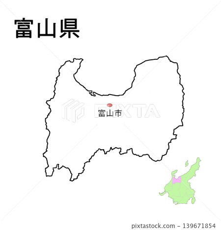 富山縣 - 空白地圖,標明縣府所在地 富山縣 - 空白地圖,標明縣府所在地 139671854
