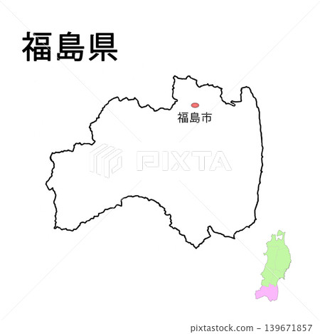 Fukushima Prefecture - Blank Map with Prefectural Capital Indicated Fukushima Prefecture - Blank Map with Prefectural Capital Indicated 139671857