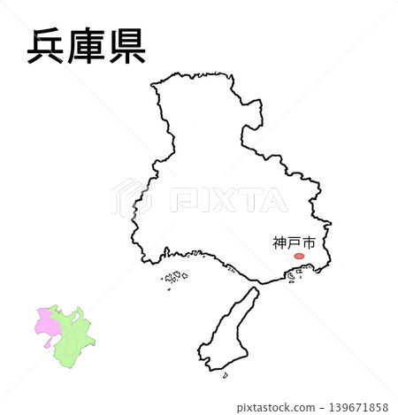 Hyogo Prefecture - Blank Map with Prefectural Capital Location Hyogo Prefecture - Blank Map with Prefectural Capital Location 139671858