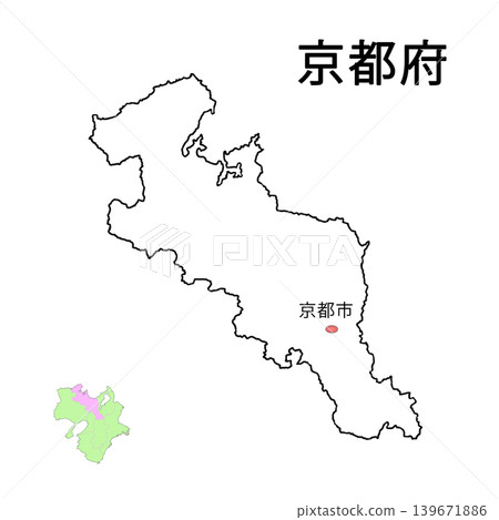 Kyoto Prefecture Blank Map, showing the prefectural capital. 139671886