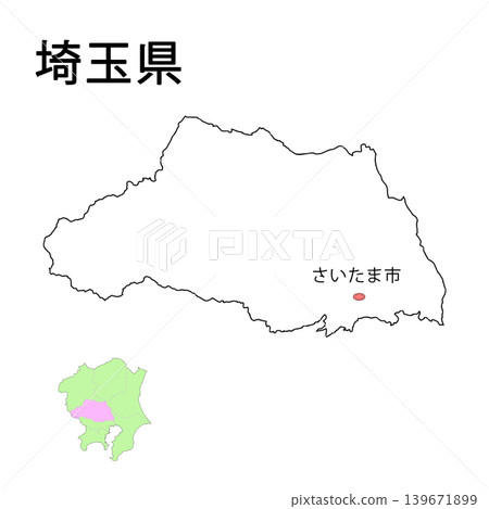 埼玉縣 - 空白地圖,標示縣府所在地 埼玉縣 - 空白地圖,標示縣府所在地 139671899