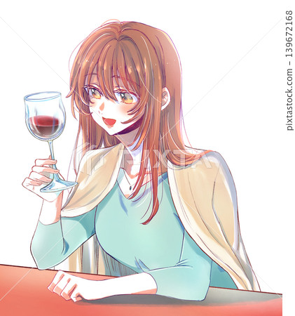 Smiling woman, wine, haori (traditional Japanese jacket), desk Smiling woman, wine, haori (traditional Japanese jacket), desk 139672168