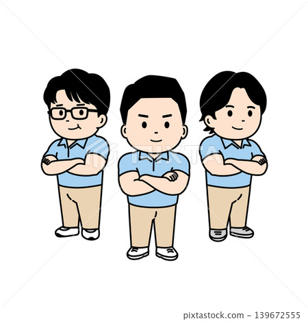 一幅描繪一群肌肉發達、Q版造型的護理人員的插圖,圖中三名男性護理人員雙臂交叉。 一幅描繪一群肌肉發達、Q版造型的護理人員的插圖,圖中三名男性護理人員雙臂交叉。 139672555