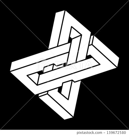 Impossible shape. Sacred geometry. Optical illusion figure. Abstract eternal geometric object. Line art. Optical art. Escher paradox. 139672580