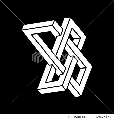 Optical illusion shape. Impossible object. Optical art figure. Line art. Escher style. Optical illusion shape. Impossible object. Optical art figure. Line art. Escher style. 139673169