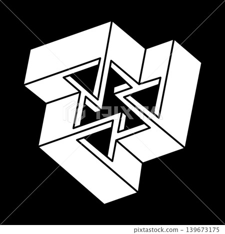 Optical illusion shape. Escher style. Optical art object. Impossible figures. Sacred geometry. Optical illusion shape. Escher style. Optical art object. Impossible figures. Sacred geometry. 139673175