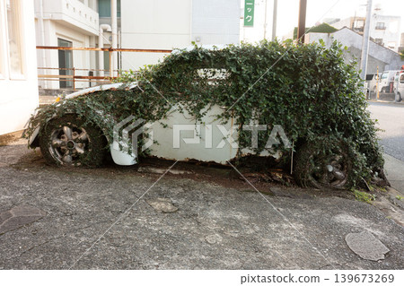 汽車回歸自然：廢棄的汽車爬滿常春藤，停在街角，構成了一幅令人懷舊的景象。 139673269