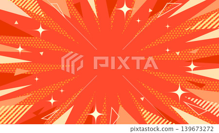 A pop-style background with focus lines, sunburst effect, and glitter, perfect for sales (red). 139673272