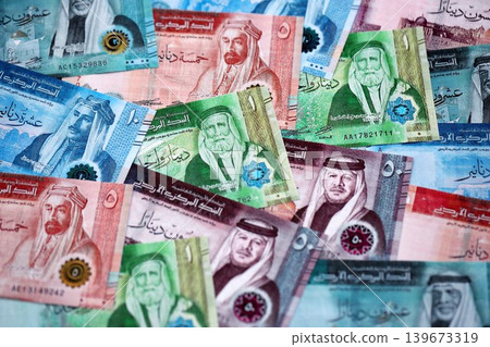 Jordanian Dinar currency money bills. JOD currency banknotes in stack Jordanian Dinar currency money bills. JOD currency banknotes in stack 139673319