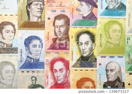Venezuelan Bolivar currency money bills in big amount. VED currency banknotes Venezuelan Bolivar currency money bills in big amount. VED currency banknotes 139673327