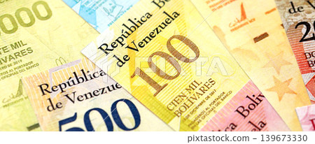 Venezuelan Bolivar currency money bills in big amount. Stack of VED currency banknotes 139673330