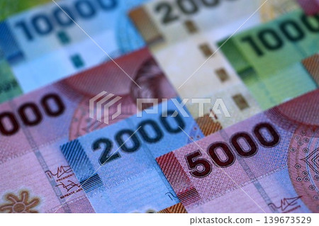 Big amount of chilean pesos moeny bills banknotes. Huge quantity of paper money 139673529
