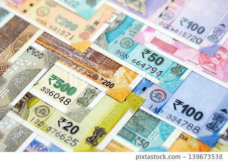 Big pile of Indian Rupees money bills banknotes close up. Lots of money of Indian INR currency cash 139673538