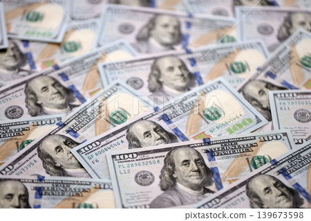 American dollars in one hundred banknotes. Lot of dollars close up 139673598