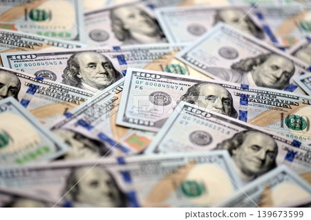 Money background with Franklin on the 100-dollar note. Texture of US dollar currency and banknotes 139673599