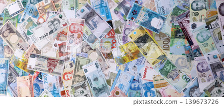 Different various money bills banknotes from random currencies of the world Different various money bills banknotes from random currencies of the world 139673726