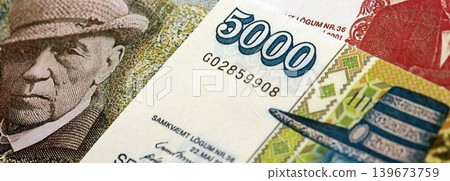 Icelandic krona money bills pile on table. Iceland banknotes of ISK currency close up Icelandic krona money bills pile on table. Iceland banknotes of ISK currency close up 139673759