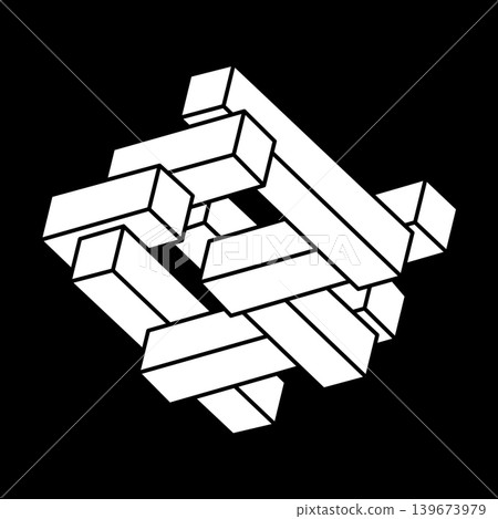 Optical illusion object. Impossible shape logo design. Escher style. Optical art. Geometry. Optical illusion object. Impossible shape logo design. Escher style. Optical art. Geometry. 139673979