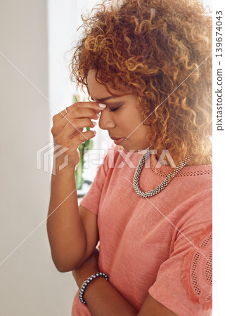 Office, headache or black woman with depression, burnout or migraine in workplace or business. Tired, failure or upset employee frustrated by stress, worry or anxiety for mistake, grief or job crisis Office, headache or black woman with depression, burnout or migraine in workplace or business. Tired, failure or upset employee frustrated by stress, worry or anxiety for mistake, grief or job crisis 139674043