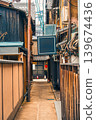 Vintage japanese alley with hanging signs and traditional architecture in Kyoto 139674436