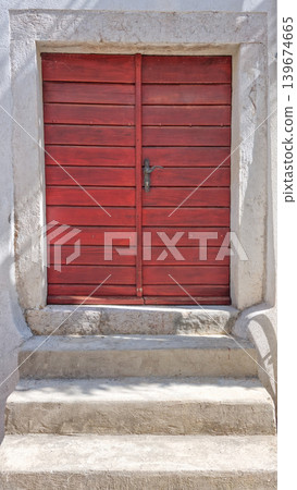 Red wooden door 139674665