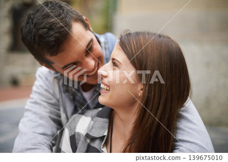 Eye contact, smile and face of couple hug, relax and enjoy date on marriage honeymoon, Valentines Day or anniversary. Trust, love bond and people happy for relationship comfort, soulmate or devotion Eye contact, smile and face of couple hug, relax and enjoy date on marriage honeymoon, Valentines Day or anniversary. Trust, love bond and people happy for relationship comfort, soulmate or devotion 139675010