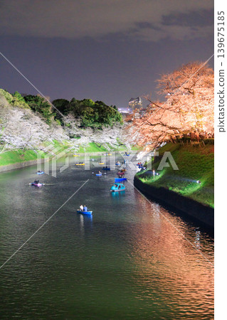 Cherry blossoms illuminated at night and boating at Chidorigafuchi 139675185