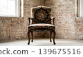 Restored antique wooden chair upholstered in floral patterned velvet 139675516