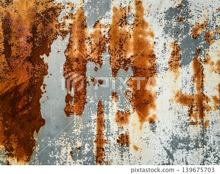 Rusty metal texture with a weathered and aged surface featuring peeling paint and corrosion Rusty metal texture with a weathered and aged surface featuring peeling paint and corrosion 139675703