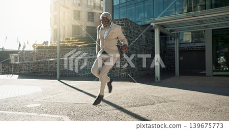 Senior business man, dancing and street for celebration, goals or happy with career achievement. Elderly African entrepreneur, CEO or dancer with moving, steps or smile for profit at job in Cape Town Senior business man, dancing and street for celebration, goals or happy with career achievement. Elderly African entrepreneur, CEO or dancer with moving, steps or smile for profit at job in Cape Town 139675773