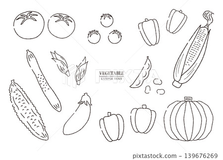 Hand-drawn black and white line art illustration set of summer vegetables 139676269