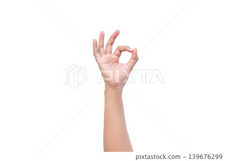Human Hand Making OK Sign on Isolated White Background, Concept of Agreement, Success, and Excellence Human Hand Making OK Sign on Isolated White Background, Concept of Agreement, Success, and Excellence 139676299