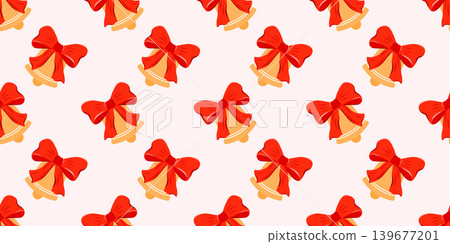 Bells christmas pattern with classic bow and single bell. Vector illustration merry jingle bg cover design by blue. Winter holiday star and pink checkered elements for romantic. Bells christmas pattern with classic bow and single bell. Vector illustration merry jingle bg cover design by blue. Winter holiday star and pink checkered elements for romantic. 139677201